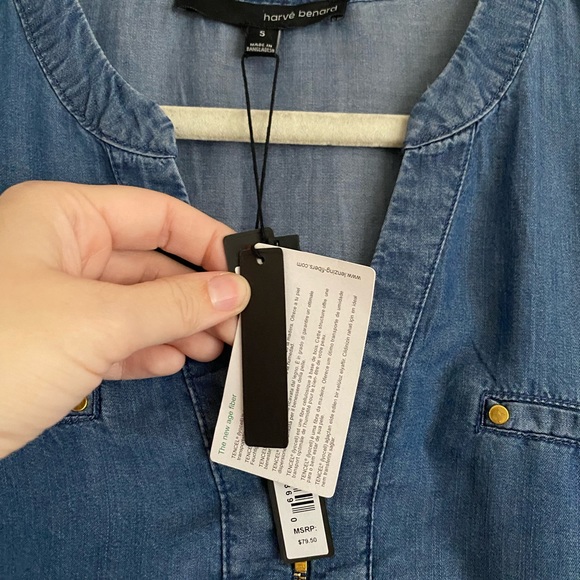 Harve Benard Denim Top Womens Size Small Blue 100% Tencel Roll Tab Sleeves - Picture 4 of 10